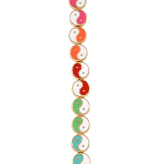 Gold &#x26; Multicolor Yin &#x26; Yang Disc Beads, 9.5mm by Bead Landing&#x2122;
